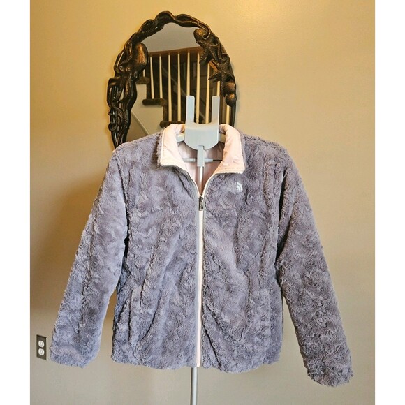 The North Face Mossbud Reversible Softshell Fleece Jacket Girls XL 18 Gray Pink - Picture 1 of 15